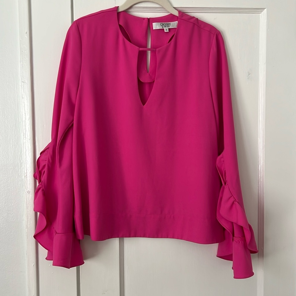 Crosby by Mollie Burch hot pink long sleeve blouse size S